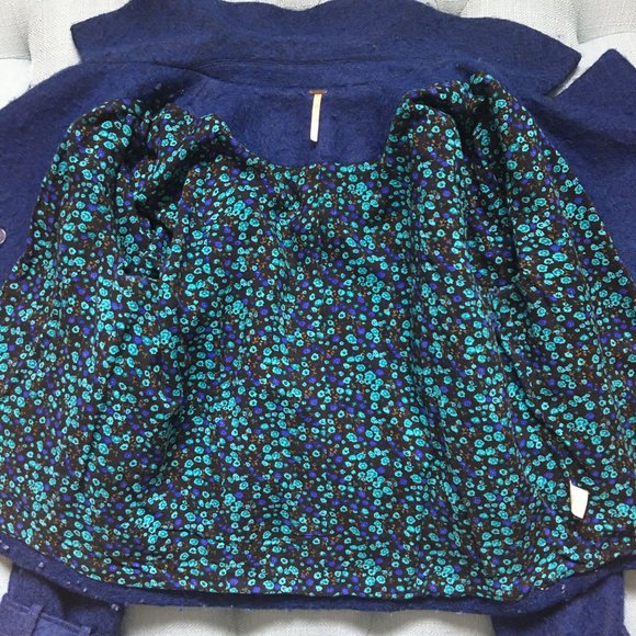 Free People Royal Blue Fuzzy Wool Blend Pea Coat - Picture 5 of 13